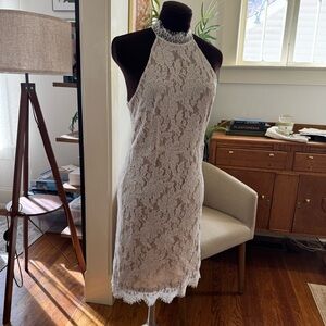 White Lace Halter Dress Natural Lining - Medium